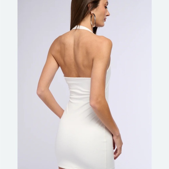 AKIRA Paxton Chic White Backless Halter Neck Mini Dress Medium - Picture 2 of 5